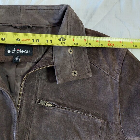 Le Château Vintage Y2k Brown Genuine Suede Leather Moto Jacket Women's Size L - Picture 8 of 12